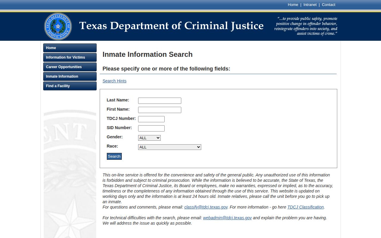 Lynn County record research using the official TDCJ inmate search